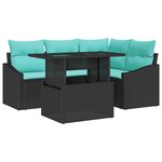 vidaXL Canapé de jardin 6 pièces avec coussins en poly rotin noir
