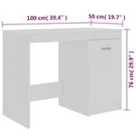 Bureau table poste de travail meuble d'ordinateur informatique étude 100 x 50 x 76 cm bois d'ingénierie blanc 02_0023499