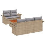 vidaXL Ensemble de Canapés de Jardin 6 Pièces avec Coussins Beige Poly Rotin Acacia