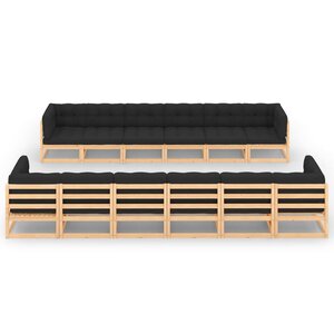 vidaXL Salon de jardin 12 Pièces avec coussins anthracite Pin massif