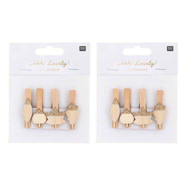 8 pinces clip en bois feuilles dorées 2 3 x 1 5 cm