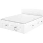 Lit adulte contemporain 160 x 200 cm - 4 tiroirs - 2 chevets avec niche - Blanc mat - UDINE