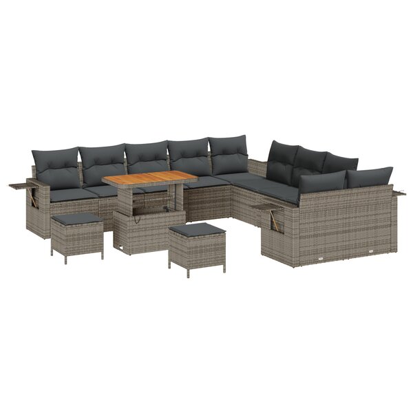 vidaXL Ensemble de canapé de jardin 13 pièces avec coussins gris en poly rotin