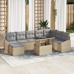vidaXL Ensemble de canapé de jardin 9 pièces avec coussins Beige en poly rotin