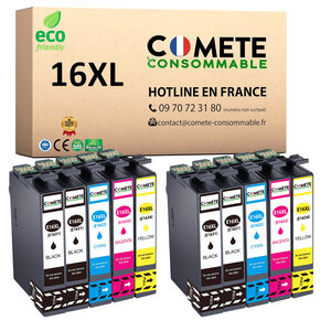 COMETE, Entreprise Française- 16XL - pack 10 Cartouches Compatibles EPSON