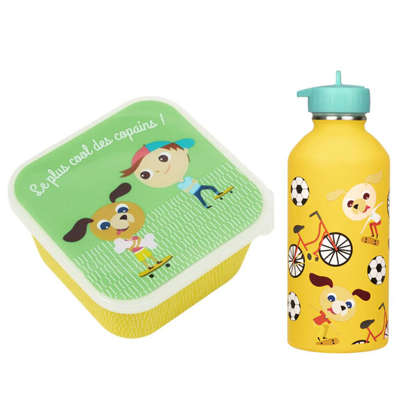 Boîte à goûter + Gourde Enfant - Chiens skateurs