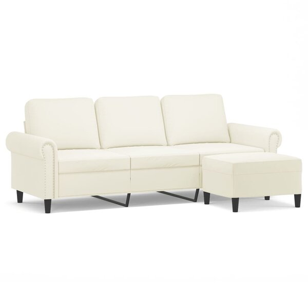 vidaXL Canapé à 3 places avec repose-pieds Crème 180 cm Velours