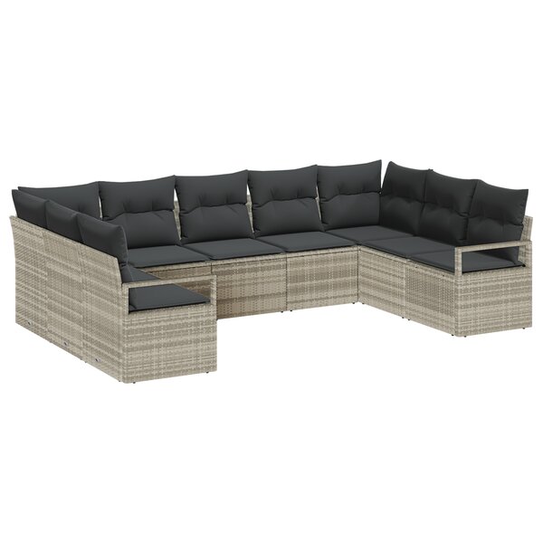 Set de canapé de jardin 9 pièces vidaXL avec coussins gris clair en rotin synthétique
