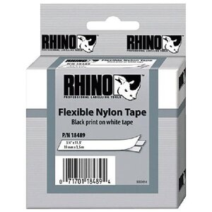 Ruban flexible Nylon 19 mm x 3,5 m Noir sur Blanc RHINO