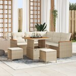 Ensemble de 8 pièces de canapé de jardin avec coussins Beige Poly Rattan Acacia