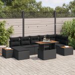 vidaXL Ensemble de salle à manger de jardin 8 pièces avec coussins Noir Rotin Poly Acacia