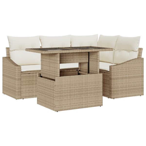 vidaXL Ensemble de canapé de jardin 5 pièces avec coussins beige en poly rotin