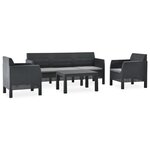 vidaXL Salon de jardin 4 Pièces avec coussins PP Rotin Anthracite