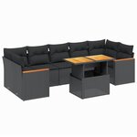 vidaXL Salon de jardin 8 Pièces avec coussins noir résine tressée