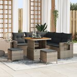 Ensemble de Canapés de Jardin 8 pièces avec Coussins Gris Poly Rattan Acacia