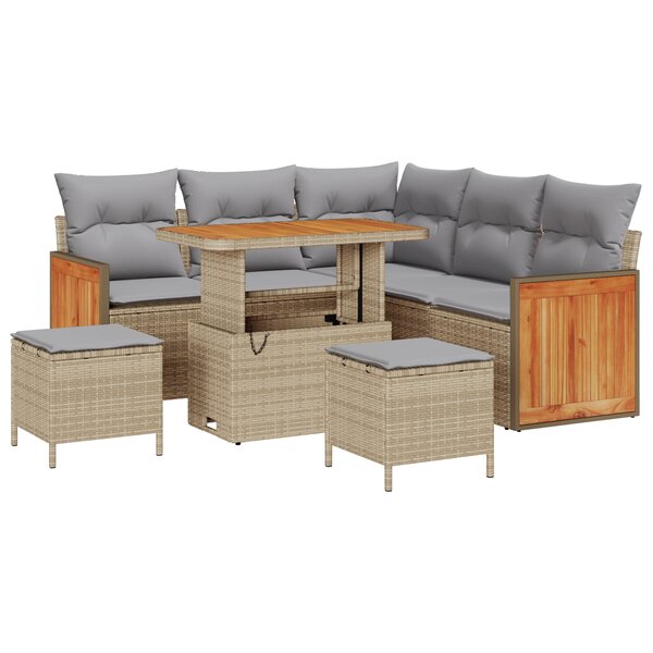 Ensemble de canapé de jardin 8 pièces avec coussins Beige Rattan synthétique Acacia