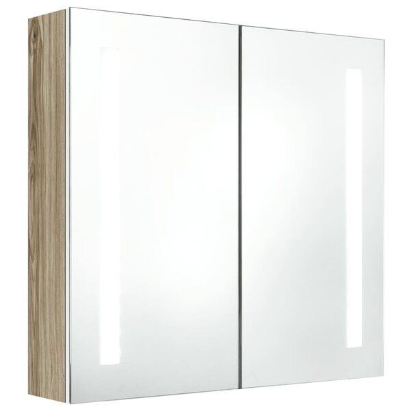 vidaXL Armoire de salle de bain à miroir LED blanc et chêne 62x14x60cm
