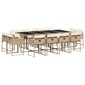 vidaXL Ensemble à manger de jardin et coussins 13 Pièces beige