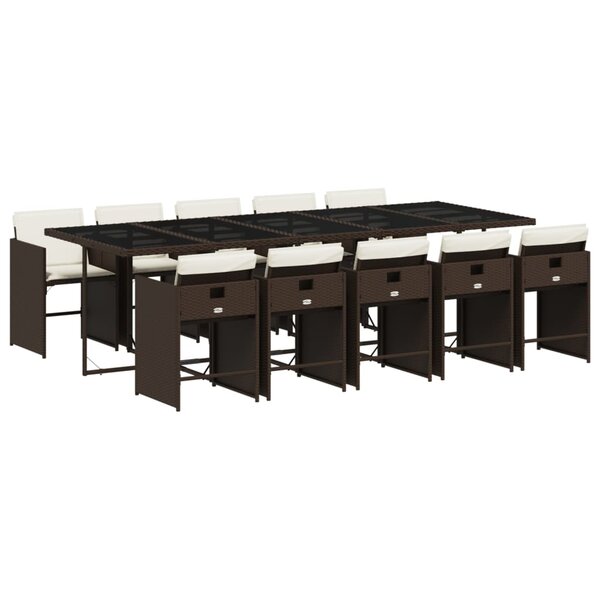 vidaXL Ensemble à manger de jardin et coussins 11 Pièces marron rotin