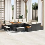 Ensemble de canapé de jardin 13 pièces avec coussins noir en poly rotin