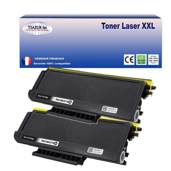 2 Toners compatibles avec Brother TN3170, TN3280 pour Brother MFC8380DLT, MFC8380DN, MFC8880DN, MFC8885DN, MFC8370DN, MFC8890DW - 8 000 pages - T3AZUR