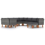 vidaXL Salon de jardin 9 Pièces avec coussins Résine tressée Gris