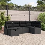 Set de canapé de jardin vidaXL 6 pièces avec coussins en rattan poly noir