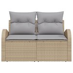 vidaXL Canapé de jardin 2 places avec coussins beige en poly rattan
