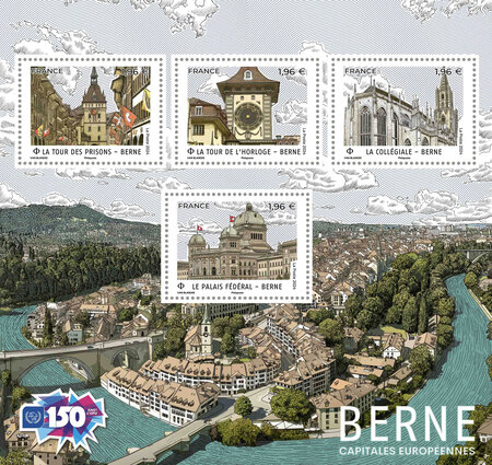 Bloc 4 timbres - Capitales Européennes - Berne - Lettre internationale