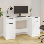 vidaXL Bureau avec armoire latérale Blanc Bois d'ingénierie