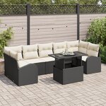 Ensemble de Canapés de Jardin 8 pièces avec Coussins Noir Rotin Poly
