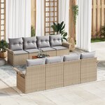 Ensemble de Canapé de Jardin 9 Pièces avec Coussins Beige Rattan Poly Acacia