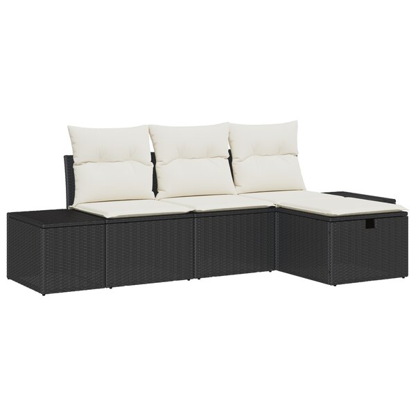 vidaXL Ensemble de Canapé de Jardin 4 pièces avec Coussins en Rotin Noir