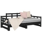 vidaXL Lit coulissant Noir Bois de pin solide 2x(90x200) cm