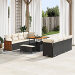 11 pièces ensemble de canapé de jardin avec coussins noir en rotin