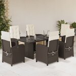 vidaXL Ensemble à manger de jardin et coussins 7 Pièces marron rotin