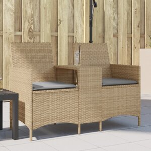 vidaXL Canapé de jardin 2 places avec table et coussins résine tressée