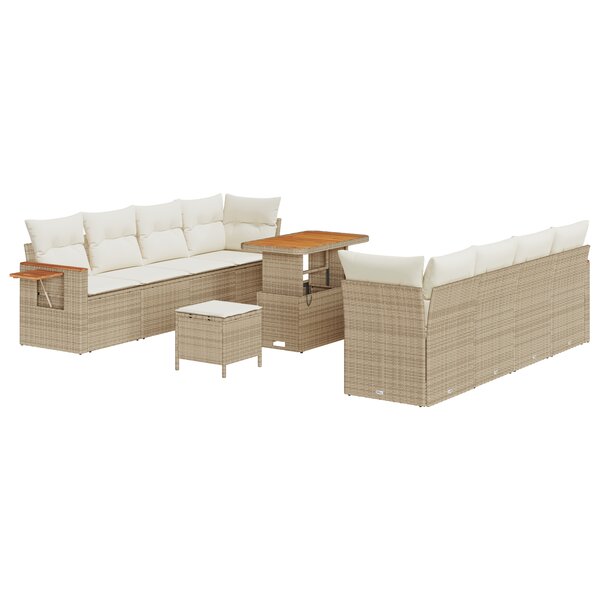 Set de Canapé de Jardin 11 Pièces avec Coussins Beige Rotin Synthétique Acacia