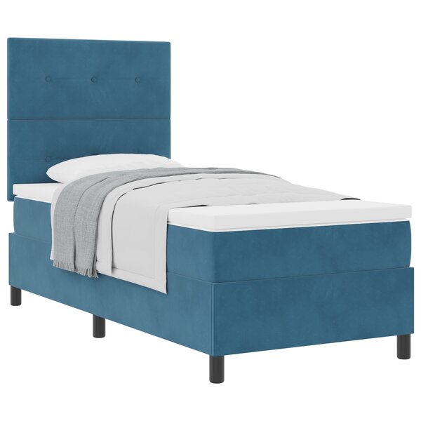 Lit box spring vidaXL avec matelas bleu foncé 100x200 cm velours