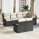 Ensemble de Canapé de Jardin 7 pièces avec Coussins Noir Rattan