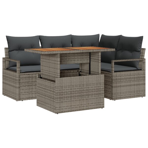 vidaXL Ensemble Canapé Jardin 5 Pièces avec Coussins - Rattan Poly Gris