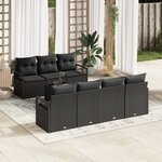 Ensemble de canapés de jardin 8 pièces vidaXL avec coussins en poly raphia noir
