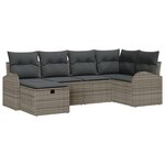 Canapé de jardin 6 pièces avec coussins gris en rotin synthétique