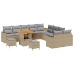 Ensemble de canapé de jardin de 13 pièces avec coussins Beige Poly Rotin Acacia