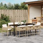 vidaXL Ensemble de salle à manger de jardin 9 pièces avec coussins Beige Rattan Poly