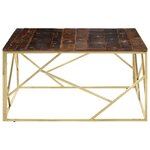 vidaXL Table basse doré acier inoxydable et bois de mélèze massif