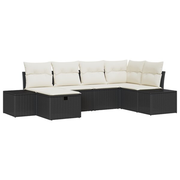 vidaXL Ensemble de Canapé de Jardin 6 pièces avec Coussins Noir Rattan Poly