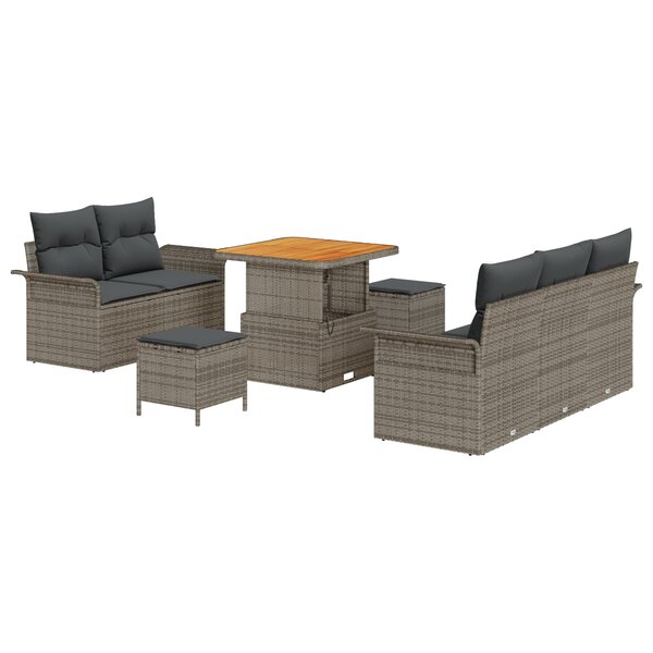 vidaXL Ensemble de Canapé de Jardin 8 Pièces avec Coussins Gris Poly Rotin Acacia