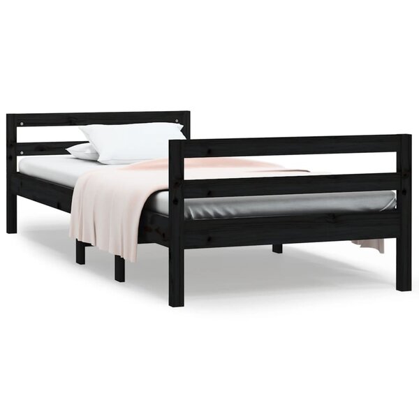 vidaXL Cadre de lit sans matelas noir 90x200 cm bois de pin massif