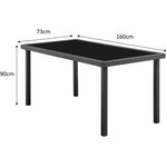 Ensemble repas de jardin - table en verre trempé et 6 chaises en résine tressée noir - Table 160x80x73 cm - Chaise : 44x54x88 cm - A